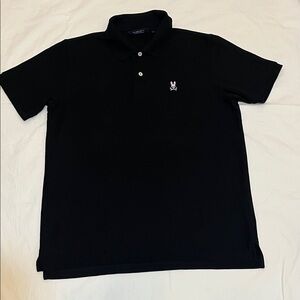 Psycho Bunny Black Polo with White Bunny Skull Emblem